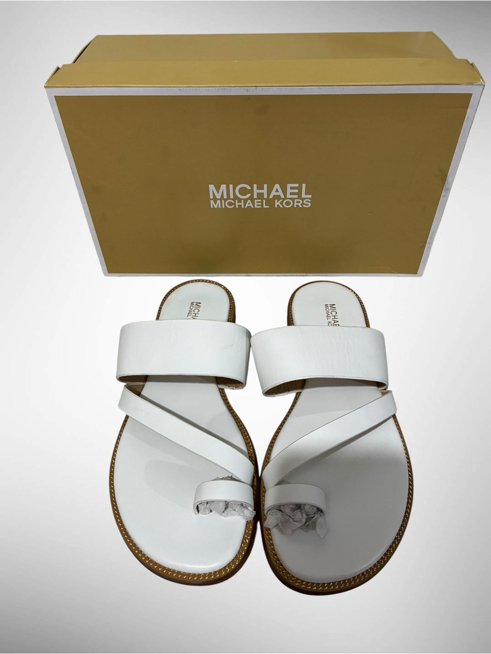 MICHAEL Michael Kors Pratt Flat Sandal Leather Optic White NIB